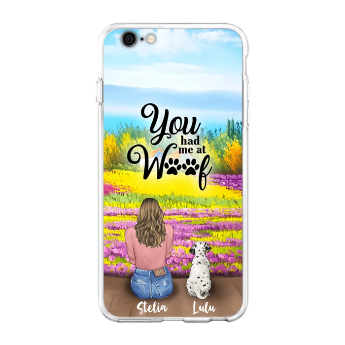 Custom Personalized Dog Mom With Flowers Background Phone Case - Gifts For Dog Lovers With Upto 4 Dogs - You Had Me At Woof - Case For iPhone, Samsung And Xiaomi - L4E2ZU