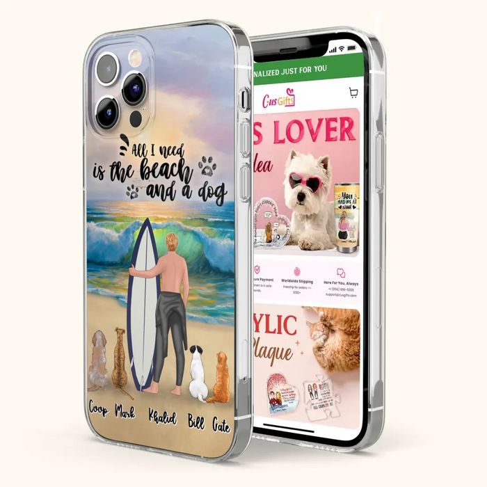 Custom Personalized Surfing Phone Case - Woman/Man With Upto 4 Pets  - Phone Case For iPhone and Samsung - To the Ocean I go - CCS180