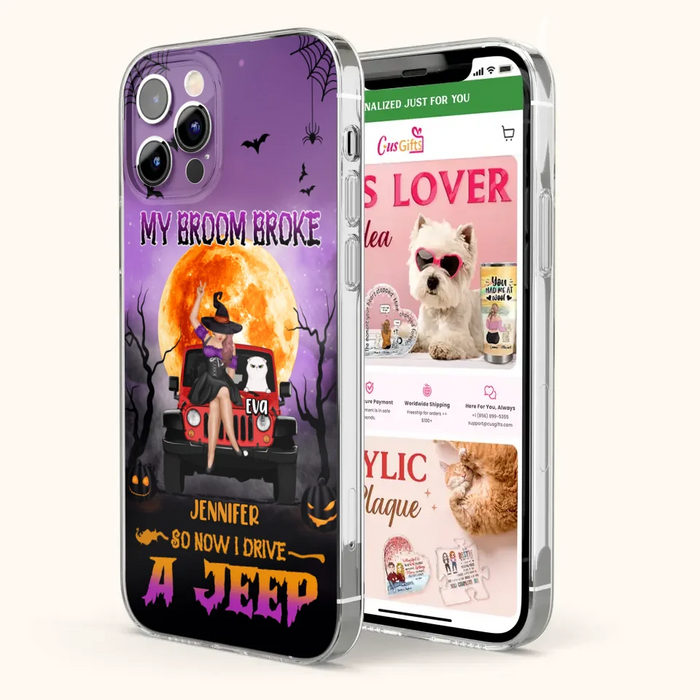 Custom Personalized Off-road Girl Phone Case - Upto 4 Cats - Halloween Gift Idea For Off-road Lovers/Cat Lovers - My Broom Broke - Case for iPhone/Samsung