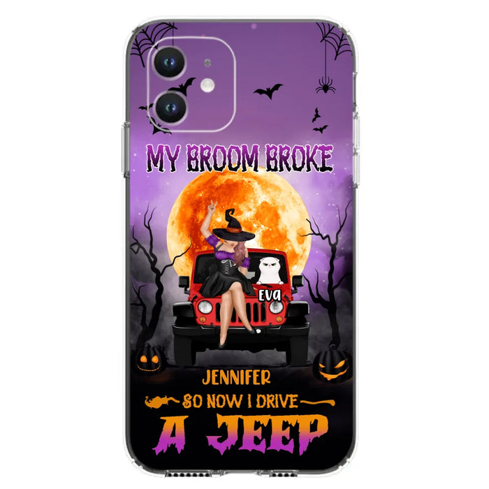 Custom Personalized Off-road Girl Phone Case - Upto 4 Cats - Halloween Gift Idea For Off-road Lovers/Cat Lovers - My Broom Broke - Case for iPhone/Samsung