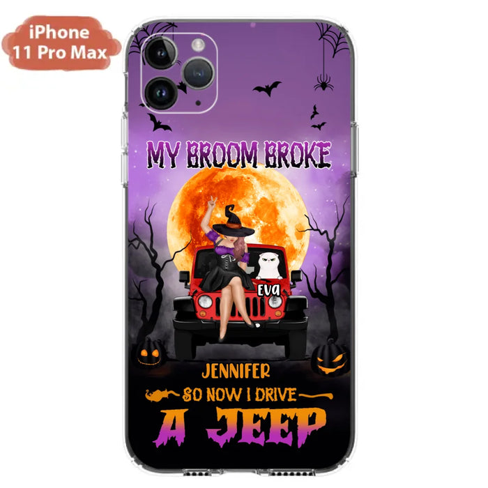 Custom Personalized Off-road Girl Phone Case - Upto 4 Cats - Halloween Gift Idea For Off-road Lovers/Cat Lovers - My Broom Broke - Case for iPhone/Samsung