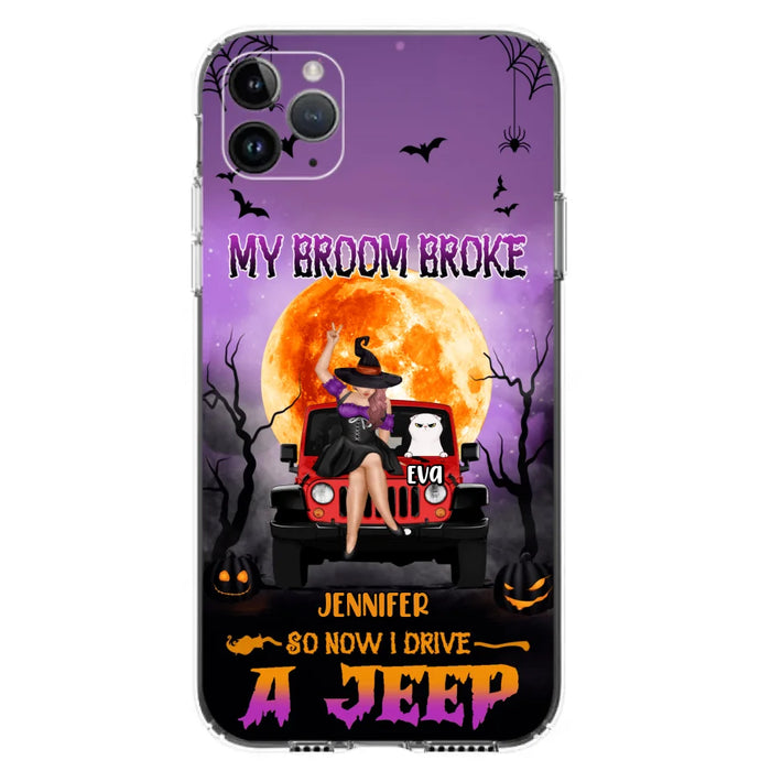 Custom Personalized Off-road Girl Phone Case - Upto 4 Cats - Halloween Gift Idea For Off-road Lovers/Cat Lovers - My Broom Broke - Case for iPhone/Samsung