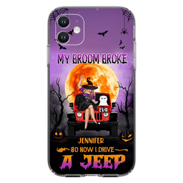 Custom Personalized Off-road Girl Phone Case - Upto 4 Cats - Halloween Gift Idea For Off-road Lovers/Cat Lovers - My Broom Broke - Case for iPhone/Samsung