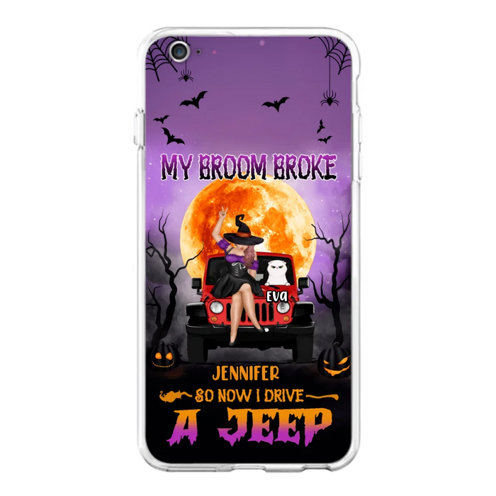 Custom Personalized Off-road Girl Phone Case - Upto 4 Cats - Halloween Gift Idea For Off-road Lovers/Cat Lovers - My Broom Broke - Case for iPhone/Samsung