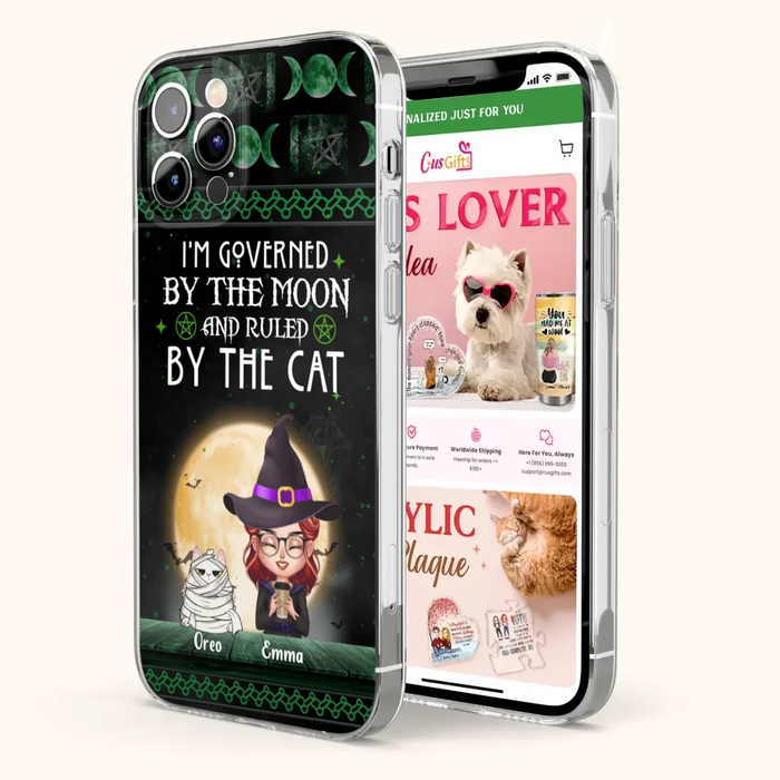 Custom Personalized Cats Witch Phone Case - Halloween Gift For Cat Lover - Governed By The Moon, Ruled By The Cats - Case For iPhone And Samsung