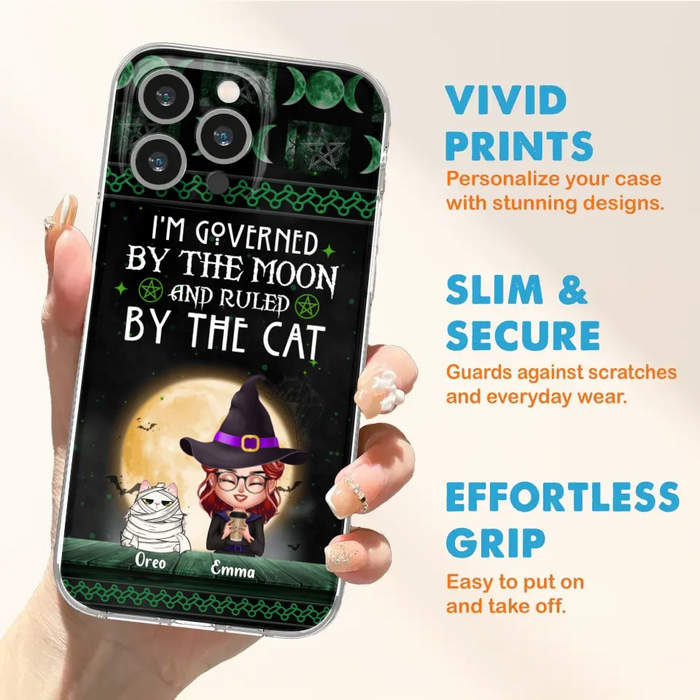 Custom Personalized Cats Witch Phone Case - Halloween Gift For Cat Lover - Governed By The Moon, Ruled By The Cats - Case For iPhone And Samsung