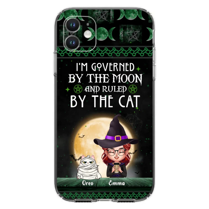 Custom Personalized Cats Witch Phone Case - Halloween Gift For Cat Lover - Governed By The Moon, Ruled By The Cats - Case For iPhone And Samsung