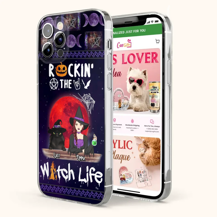 Custom Personalized Pet Witch Phone Case - Up to 3 Pets - Halloween Gift For Dog/ Cat Lover - Rockin' The Witch Life - Case For iPhone And Samsung