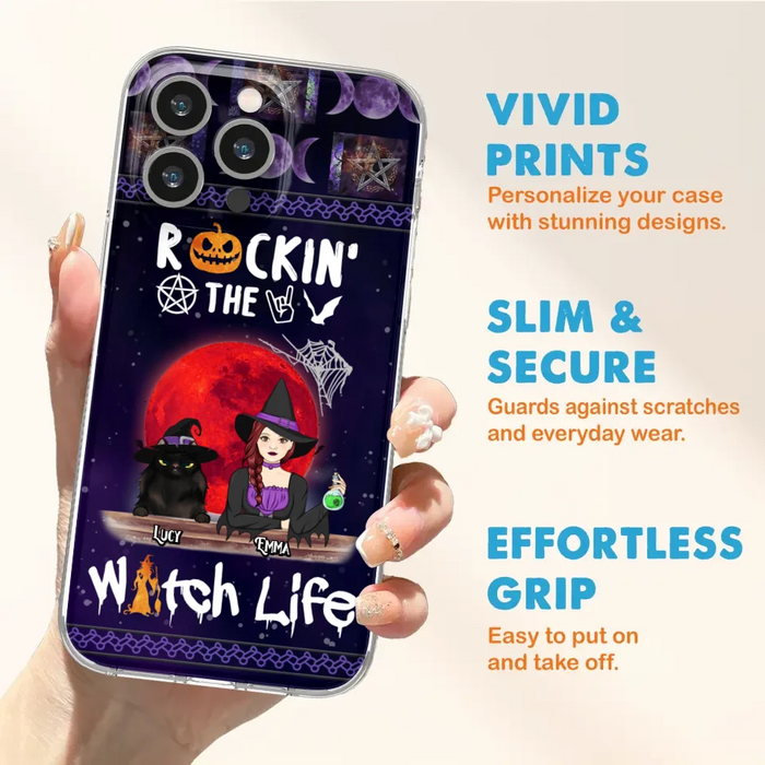 Custom Personalized Pet Witch Phone Case - Up to 3 Pets - Halloween Gift For Dog/ Cat Lover - Rockin' The Witch Life - Case For iPhone And Samsung