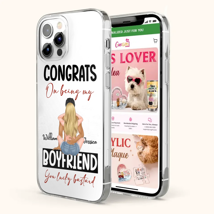 Custom Personalized Couple Phone Case - Gift Idea For Couple/Valentines Day - Congrats On Being My Boyfriend You Lucky Bastard - Case For iPhone/Samsung