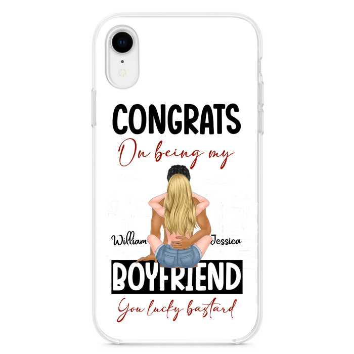 Custom Personalized Couple Phone Case - Gift Idea For Couple/Valentines Day - Congrats On Being My Boyfriend You Lucky Bastard - Case For iPhone/Samsung