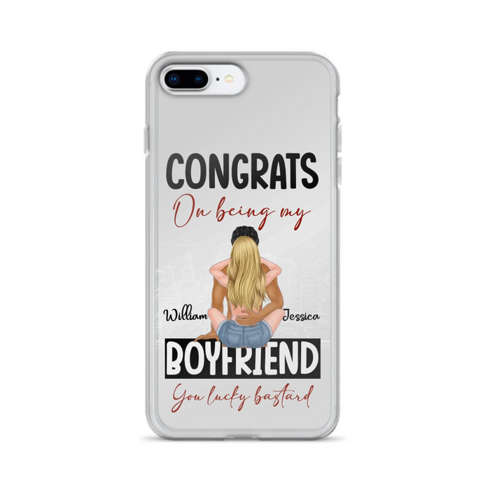 Custom Personalized Couple Phone Case - Gift Idea For Couple/Valentines Day - Congrats On Being My Boyfriend You Lucky Bastard - Case For iPhone/Samsung