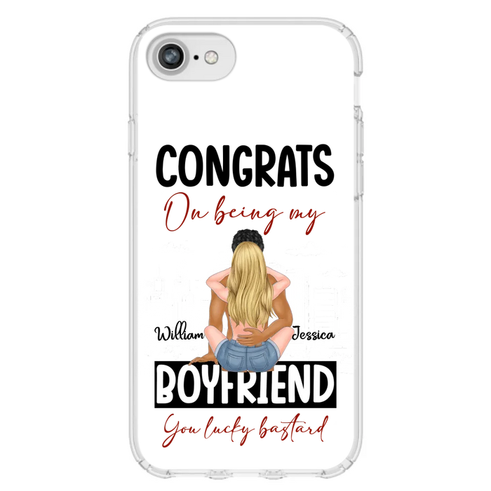 Custom Personalized Couple Phone Case - Gift Idea For Couple/Valentines Day - Congrats On Being My Boyfriend You Lucky Bastard - Case For iPhone/Samsung