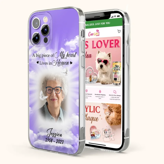 Custom Personalized Memorial Photo Phone Case - Memorial Gift Idea For Mother's Day/Father's Day - A Big Piece Of My Heart Lives In Heaven - Case For iPhone/Samsung