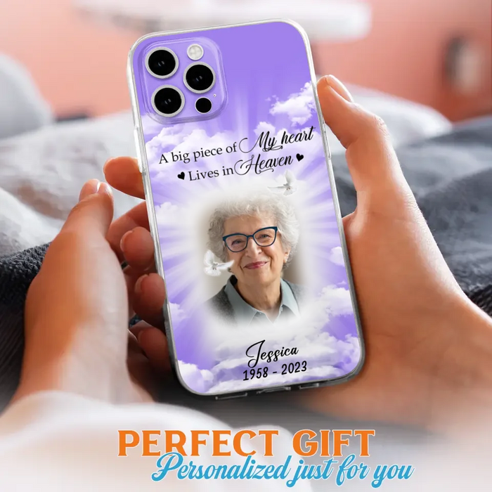 Custom Personalized Memorial Photo Phone Case - Memorial Gift Idea For Mother's Day/Father's Day - A Big Piece Of My Heart Lives In Heaven - Case For iPhone/Samsung