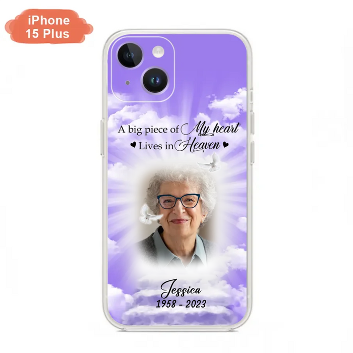 Custom Personalized Memorial Photo Phone Case - Memorial Gift Idea For Mother's Day/Father's Day - A Big Piece Of My Heart Lives In Heaven - Case For iPhone/Samsung