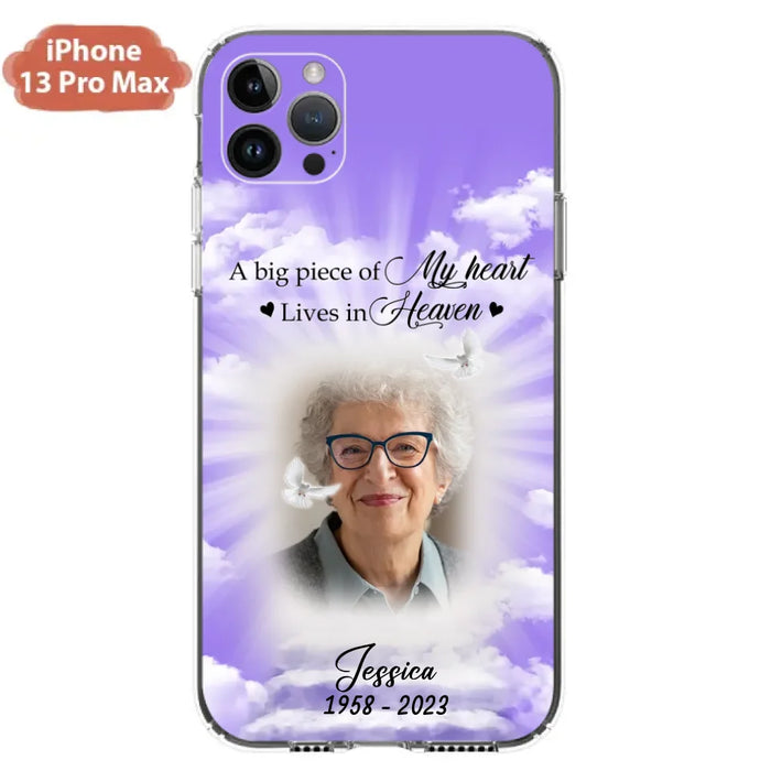 Custom Personalized Memorial Photo Phone Case - Memorial Gift Idea For Mother's Day/Father's Day - A Big Piece Of My Heart Lives In Heaven - Case For iPhone/Samsung