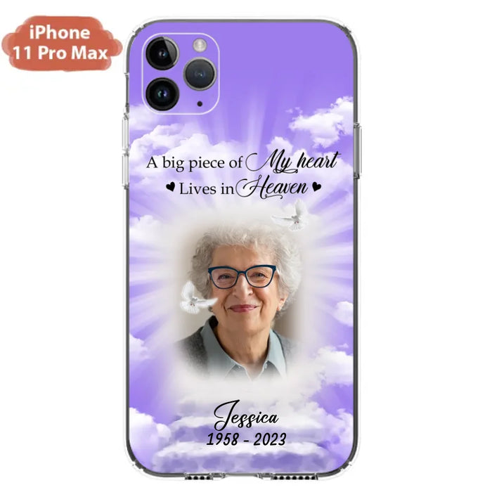 Custom Personalized Memorial Photo Phone Case - Memorial Gift Idea For Mother's Day/Father's Day - A Big Piece Of My Heart Lives In Heaven - Case For iPhone/Samsung