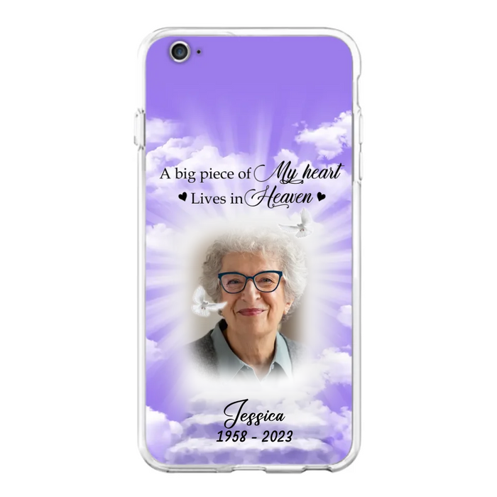 Custom Personalized Memorial Photo Phone Case - Memorial Gift Idea For Mother's Day/Father's Day - A Big Piece Of My Heart Lives In Heaven - Case For iPhone/Samsung