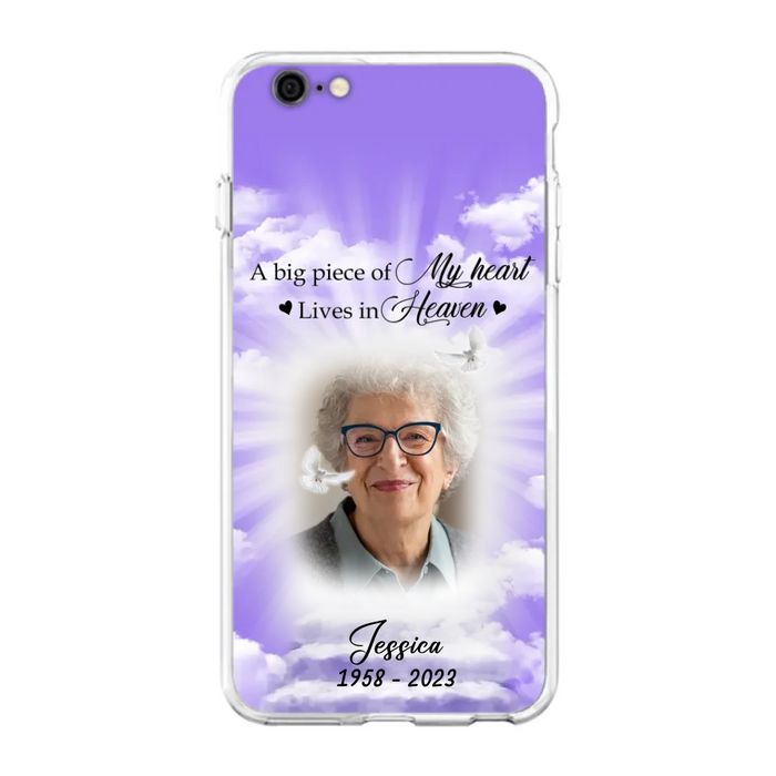 Custom Personalized Memorial Photo Phone Case - Memorial Gift Idea For Mother's Day/Father's Day - A Big Piece Of My Heart Lives In Heaven - Case For iPhone/Samsung