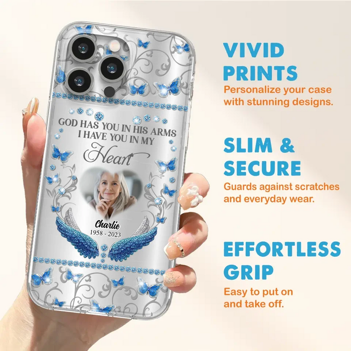 Custom Personalized Memorial Photo Phone Case - Memorial Gift Idea for Mother's Day/Father's Day - God Has You In His Arms I Have You In My Heart - Cases For iPhone/Samsung