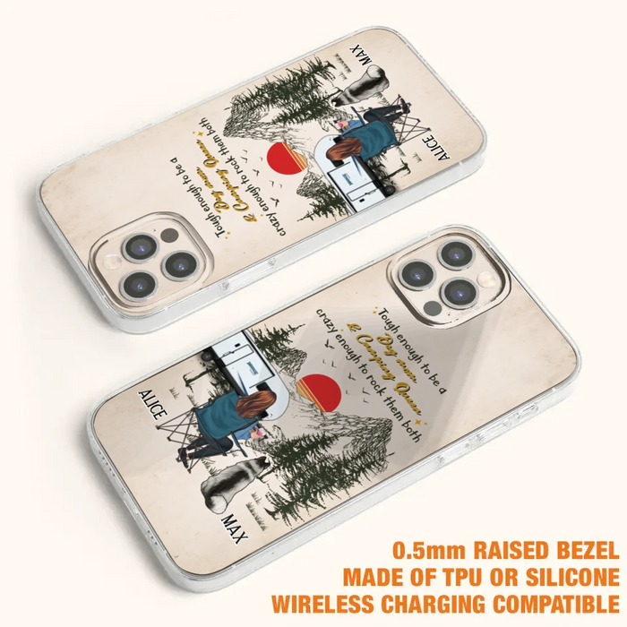 Custom Personalized Dog Mom Phone Case - Upto 4 Dogs - Mother's Day Gift Idea Dog/Camping Lovers - Tough Enough To Be A Dog Mom And Camping Queen Crazy Enough To Rock Them Both - Case For iPhone/Samsung