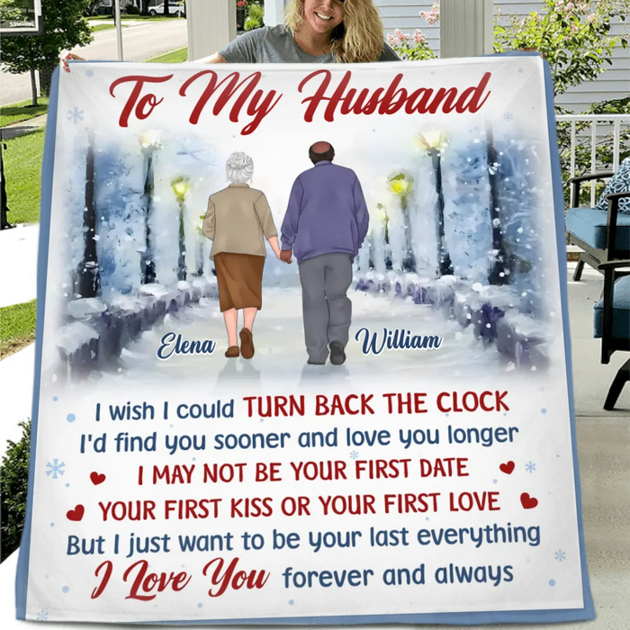 Custom Personalized Old Couple Quilt/ Fleece Throw Blanket - Gift Idea For Wife/ Husband - I Wish I Could Turn Back The Clock