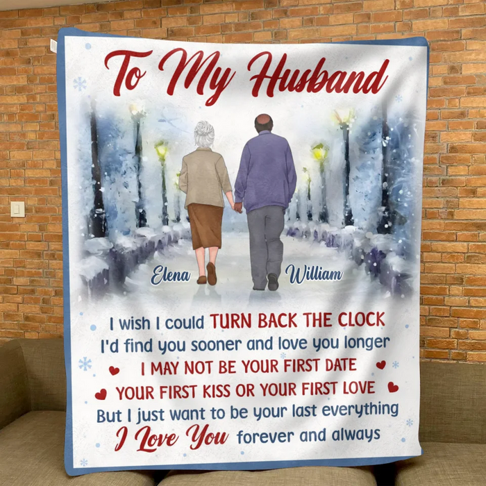 Custom Personalized Old Couple Quilt/ Fleece Throw Blanket - Gift Idea For Wife/ Husband - I Wish I Could Turn Back The Clock