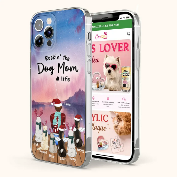 Personalized Christmas Pet Mom/Dad Phone Case - Up to 6 Pets - Rock'in The Dog Mom Life