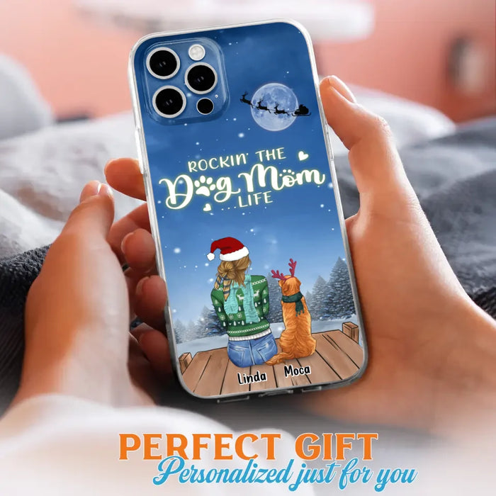 Custom Personalized Christmas Dog Mom Phone Case - Upto 5 Dogs - Gift Idea For Dog Lover/ Dog Mom - Rockin' The Dog Mom Life - Case For iPhone And Samsung