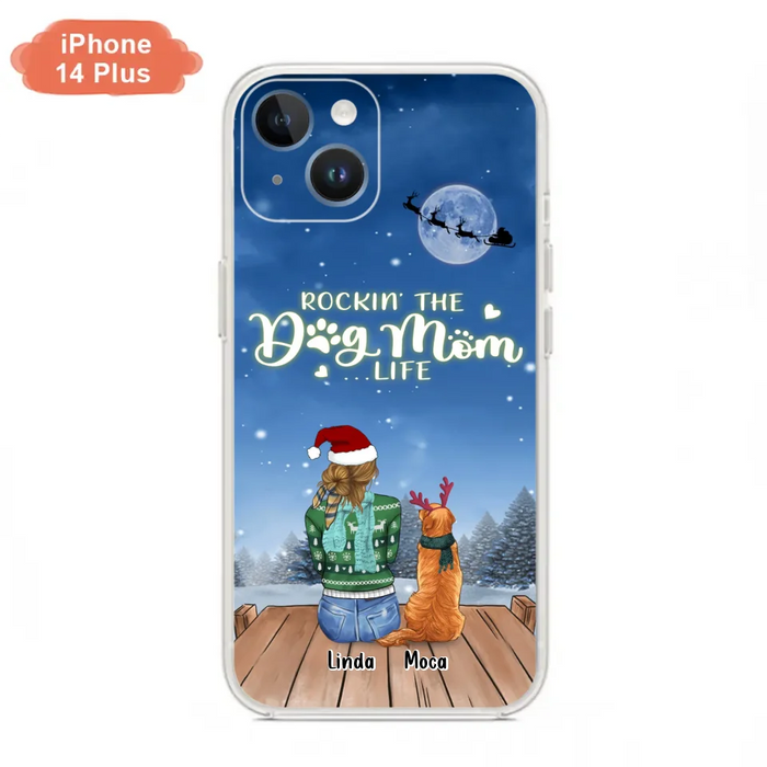 Custom Personalized Christmas Dog Mom Phone Case - Upto 5 Dogs - Gift Idea For Dog Lover/ Dog Mom - Rockin' The Dog Mom Life - Case For iPhone And Samsung