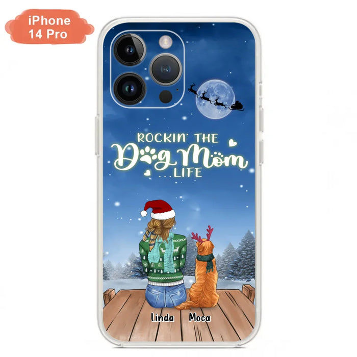 Custom Personalized Christmas Dog Mom Phone Case - Upto 5 Dogs - Gift Idea For Dog Lover/ Dog Mom - Rockin' The Dog Mom Life - Case For iPhone And Samsung