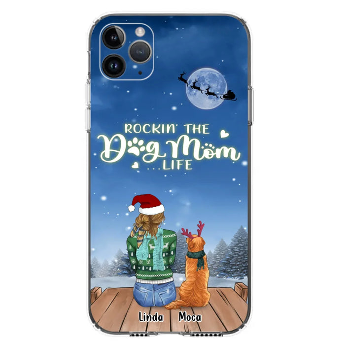 Custom Personalized Christmas Dog Mom Phone Case - Upto 5 Dogs - Gift Idea For Dog Lover/ Dog Mom - Rockin' The Dog Mom Life - Case For iPhone And Samsung