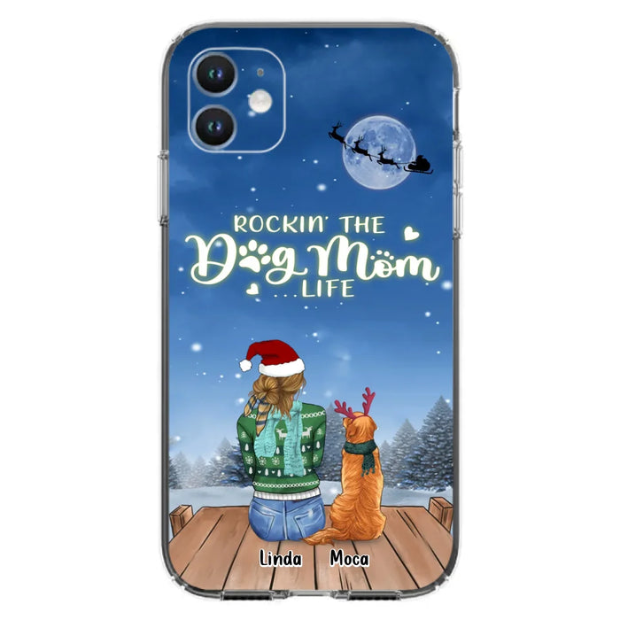 Custom Personalized Christmas Dog Mom Phone Case - Upto 5 Dogs - Gift Idea For Dog Lover/ Dog Mom - Rockin' The Dog Mom Life - Case For iPhone And Samsung