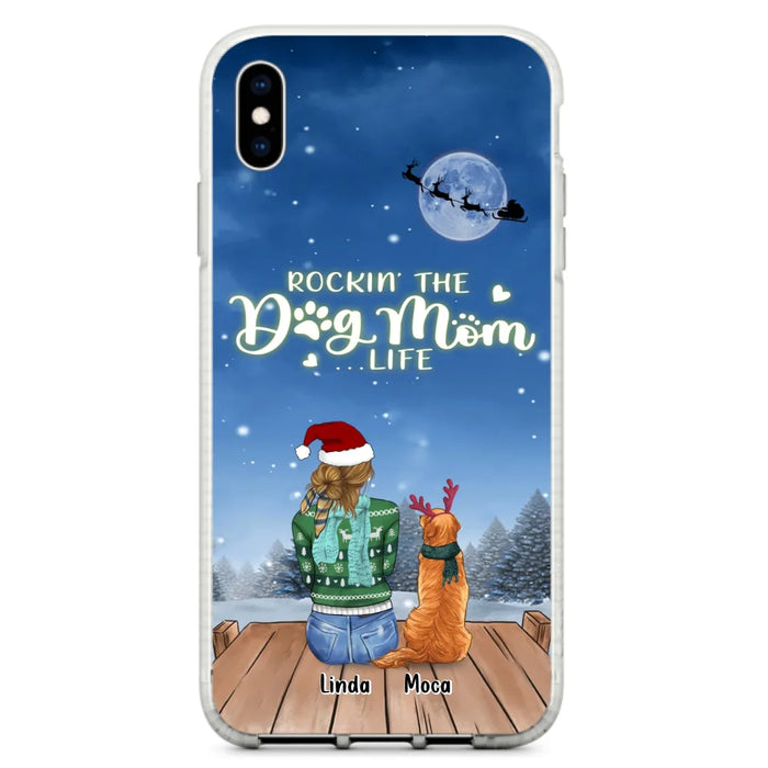 Custom Personalized Christmas Dog Mom Phone Case - Upto 5 Dogs - Gift Idea For Dog Lover/ Dog Mom - Rockin' The Dog Mom Life - Case For iPhone And Samsung