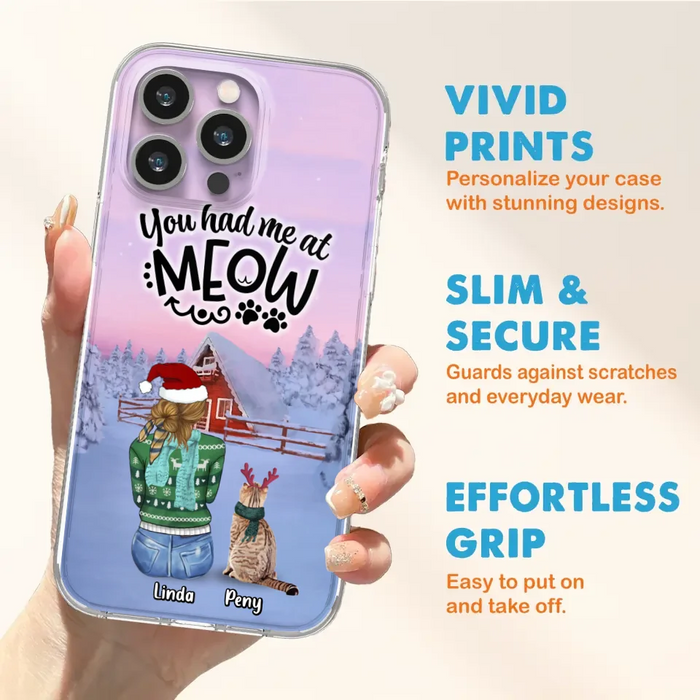 Custom Personalized Christmas Cat Mom Phone Case - Upto 5 Cats - Christmas Gift Idea For Cat Lover - You Had Me At Meow - Case For iPhone And Samsung