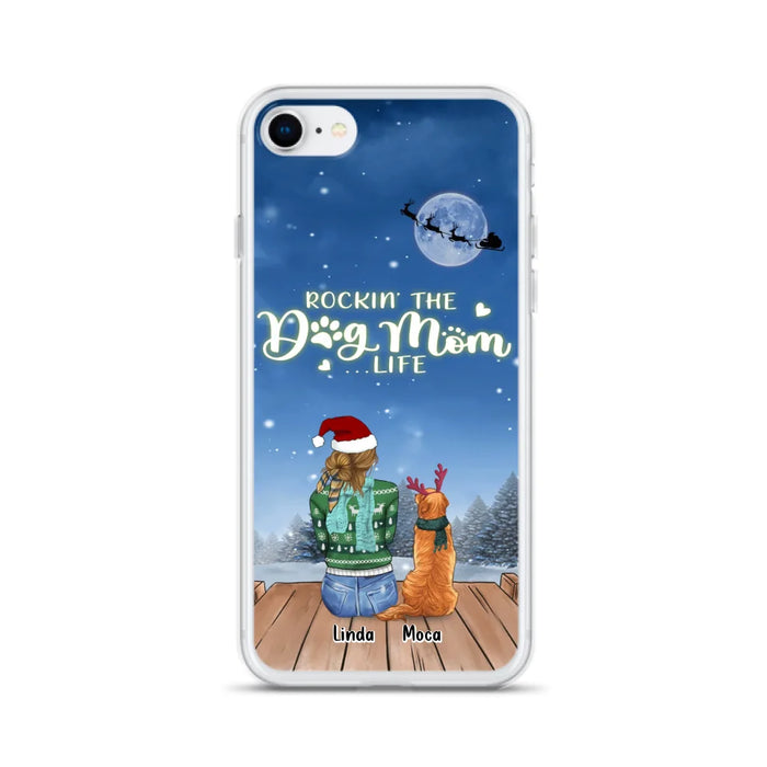 Custom Personalized Christmas Dog Mom Phone Case - Upto 5 Dogs - Gift Idea For Dog Lover/ Dog Mom - Rockin' The Dog Mom Life - Case For iPhone And Samsung