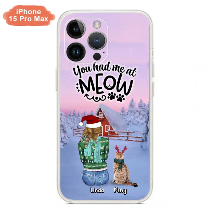 Custom Personalized Christmas Cat Mom Phone Case - Upto 5 Cats - Christmas Gift Idea For Cat Lover - You Had Me At Meow - Case For iPhone And Samsung