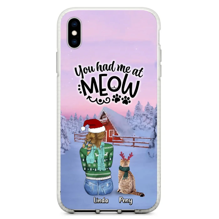 Custom Personalized Christmas Cat Mom Phone Case - Upto 5 Cats - Christmas Gift Idea For Cat Lover - You Had Me At Meow - Case For iPhone And Samsung