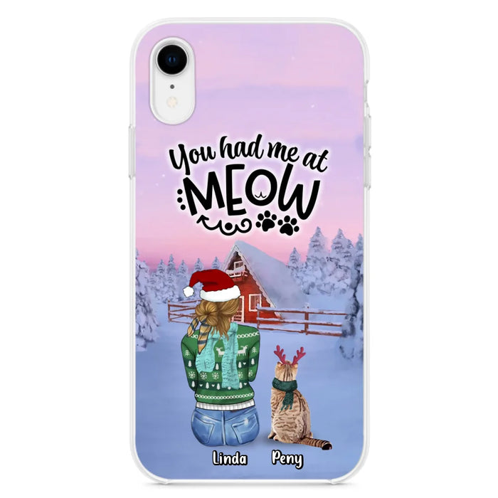 Custom Personalized Christmas Cat Mom Phone Case - Upto 5 Cats - Christmas Gift Idea For Cat Lover - You Had Me At Meow - Case For iPhone And Samsung