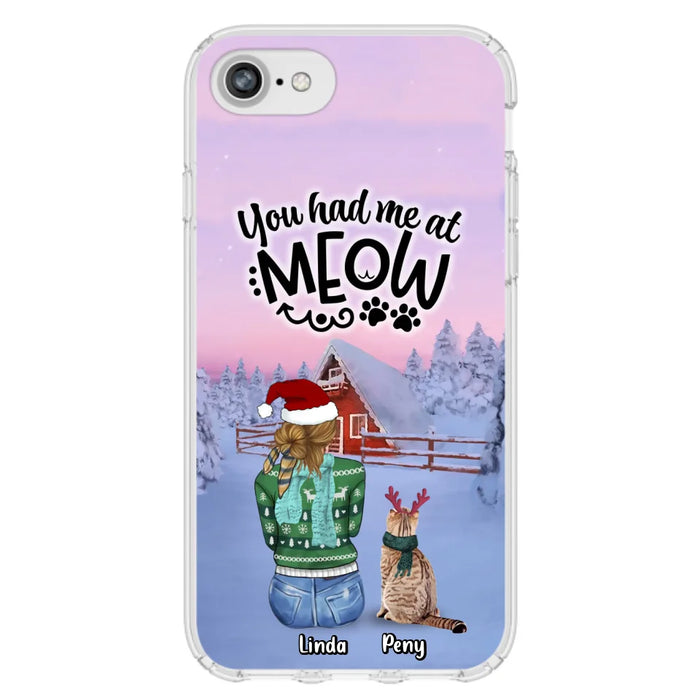 Custom Personalized Christmas Cat Mom Phone Case - Upto 5 Cats - Christmas Gift Idea For Cat Lover - You Had Me At Meow - Case For iPhone And Samsung