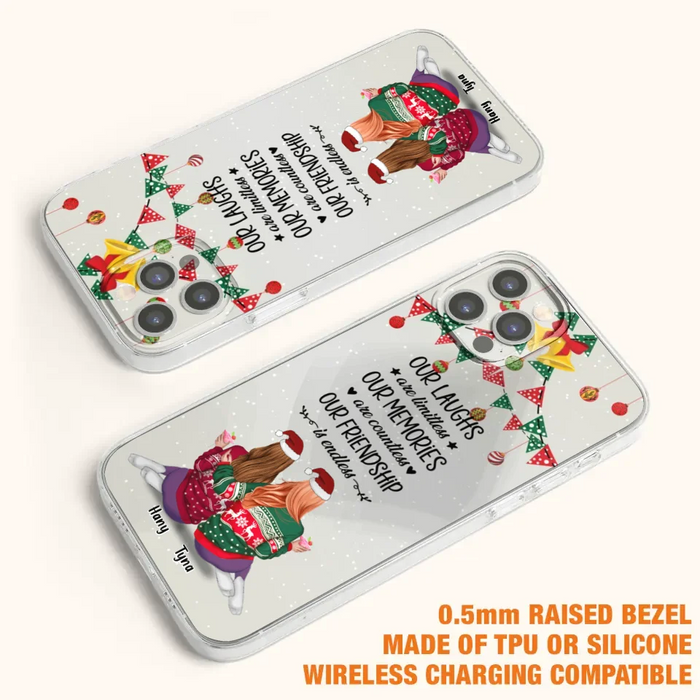 Custom Personalized Christmas Friends Phone Case - Gift Idea For Best Friends With Up To 5 Girls - Our Laughs Are Limitless - Cases For iPhone And Samsung