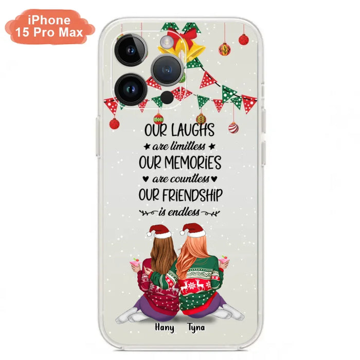 Custom Personalized Christmas Friends Phone Case - Gift Idea For Best Friends With Up To 5 Girls - Our Laughs Are Limitless - Cases For iPhone And Samsung