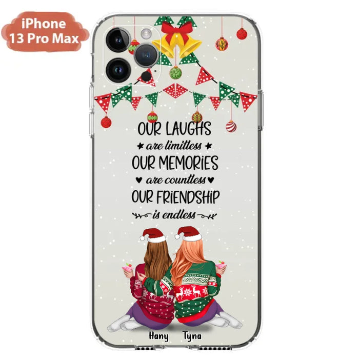 Custom Personalized Christmas Friends Phone Case - Gift Idea For Best Friends With Up To 5 Girls - Our Laughs Are Limitless - Cases For iPhone And Samsung