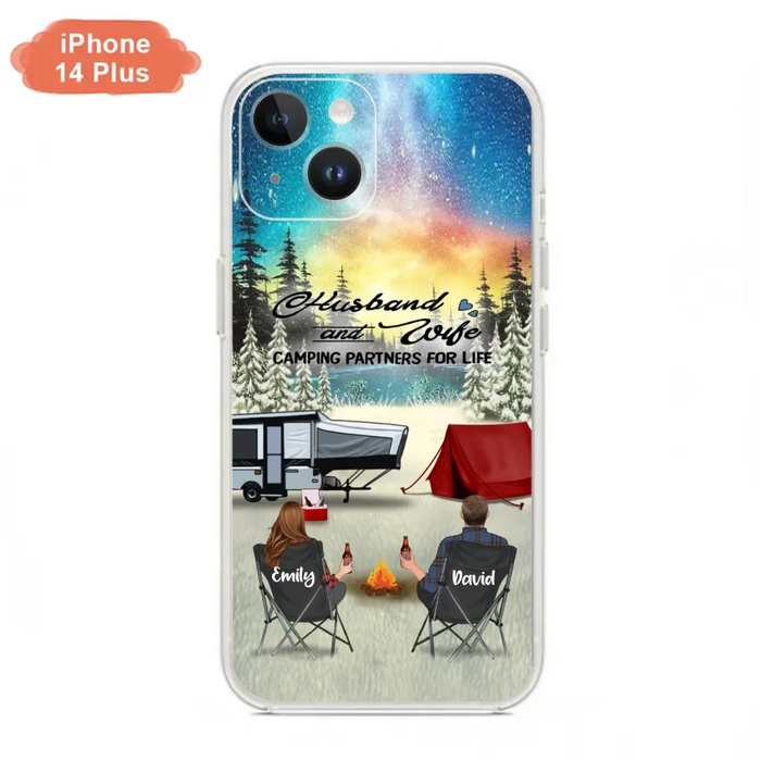 Custom Personalized Camping Xmas Phone Case - Christmas Gift For Camping Family/Couple/Single Parent/Solo - Upto 3 Kids and 4 Pets - Husband And Wife Camping Partners For Life - Case For iPhone And Samsung