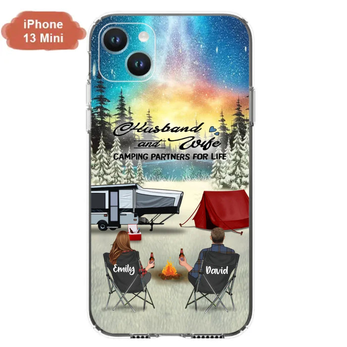 Custom Personalized Camping Xmas Phone Case - Christmas Gift For Camping Family/Couple/Single Parent/Solo - Upto 3 Kids and 4 Pets - Husband And Wife Camping Partners For Life - Case For iPhone And Samsung