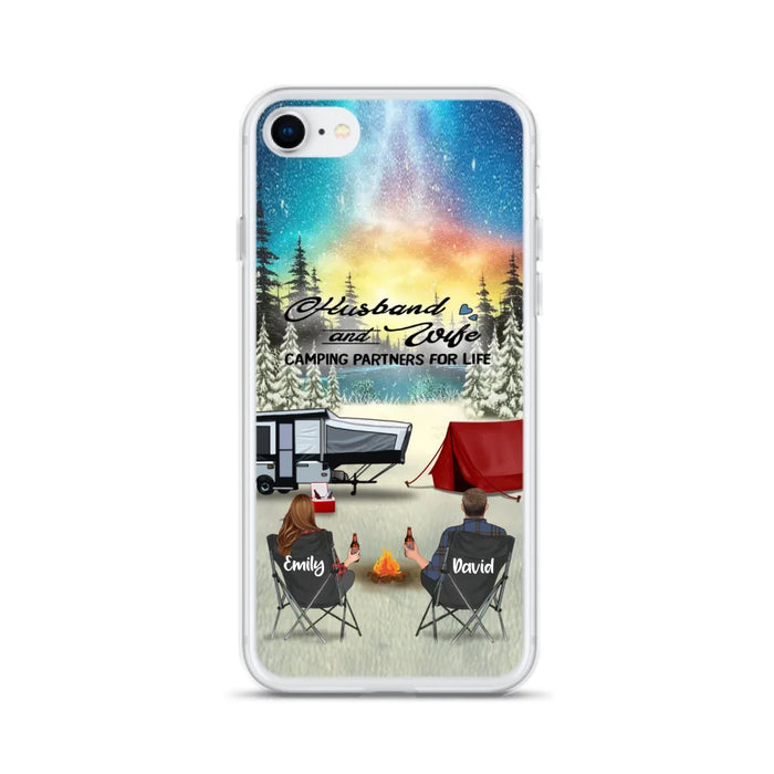 Custom Personalized Camping Xmas Phone Case - Christmas Gift For Camping Family/Couple/Single Parent/Solo - Upto 3 Kids and 4 Pets - Husband And Wife Camping Partners For Life - Case For iPhone And Samsung