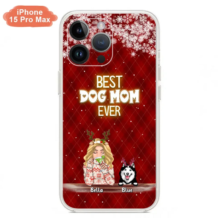 Custom Personalized Christmas Dog Mom Phone Case - Upto 5 Dogs - Christmas Gift Idea For Dog Mom/ Dog Lover - Best Dog Mom Ever - Case For iPhone And Samsung