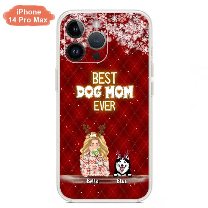 Custom Personalized Christmas Dog Mom Phone Case - Upto 5 Dogs - Christmas Gift Idea For Dog Mom/ Dog Lover - Best Dog Mom Ever - Case For iPhone And Samsung