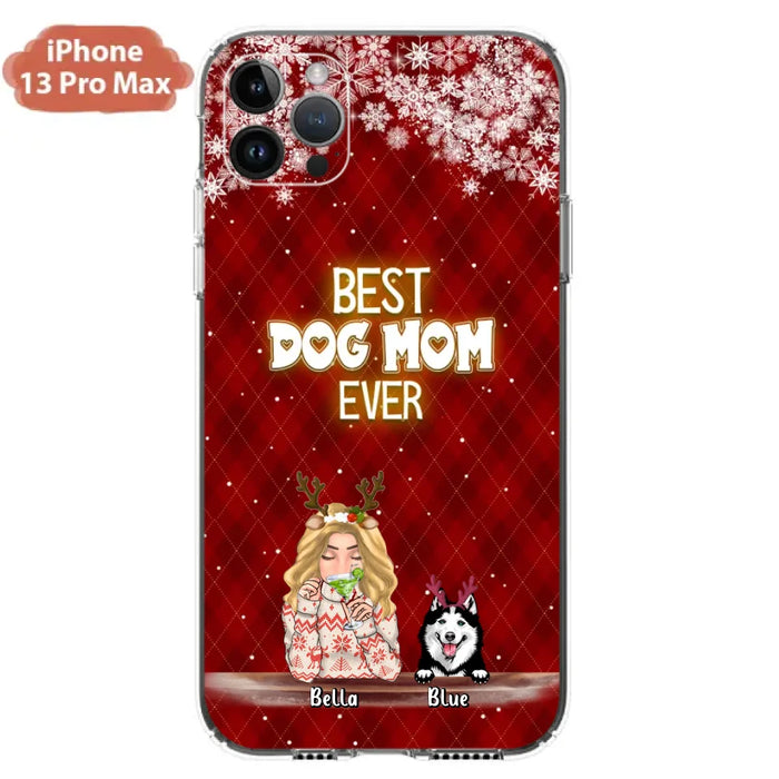 Custom Personalized Christmas Dog Mom Phone Case - Upto 5 Dogs - Christmas Gift Idea For Dog Mom/ Dog Lover - Best Dog Mom Ever - Case For iPhone And Samsung